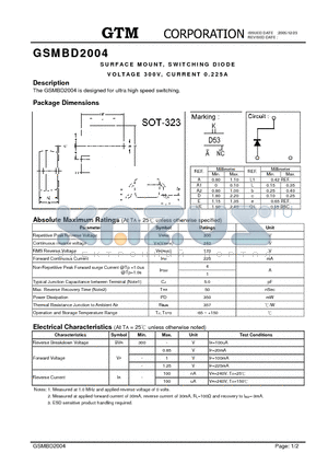 GSMBD2004 datasheet - SURFACE MOUNT, SWITCHING DIODE