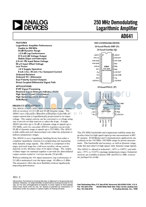 AD641-EB datasheet - 250 MHz Demodulating Logarithmic Amplifier