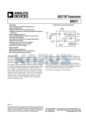 AD6411AST datasheet - DECT RF Transceiver