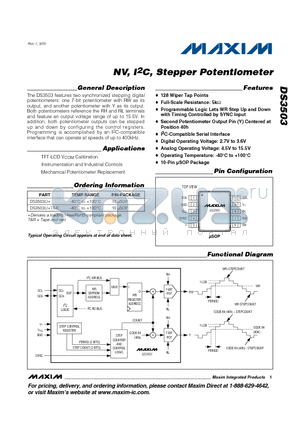 DS3503 datasheet - NV, I2C, Stepper Potentiometer