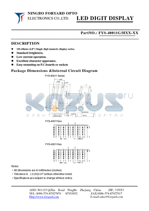 FYS-40011G datasheet - LED DIGIT DISPLAY