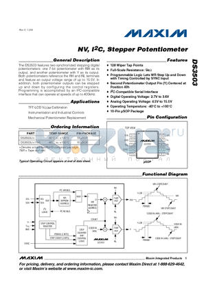 DS3503 datasheet - NV, I2C, Stepper Potentiometer