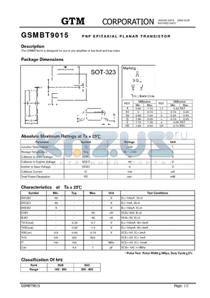 GSMBT9015 datasheet - PNP EPITAXIAL PLANAR TRANSISTOR