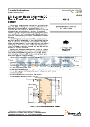 33912 datasheet - LIN System Basis Chip with DC Motor Pre-driver and Current