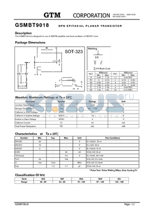 GSMBT9018 datasheet - NPN EPITAXIAL PLANAR TRANSISTOR