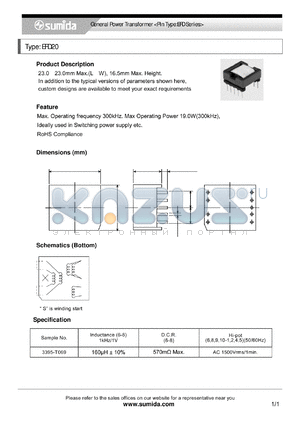 3395-T069 datasheet - General Power Transformer <Pin Type:EFD Series>