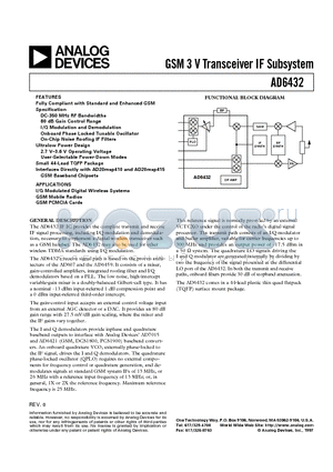 AD6432 datasheet - GSM 3 V Transceiver IF Subsystem