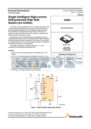 33982 datasheet - Single Intelligent High-current Self-protected High Side Switch (2.0 mOhm)