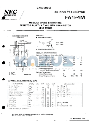 FA1F4M datasheet - MEDIUM SPEED SWITCHING RESISTOR BUILT-IN TYPE NPN TRANSISTOR MINI MOLD