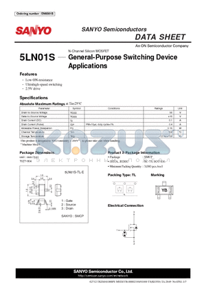5LN01S-TL-E datasheet - General-Purpose Switching Device Applications