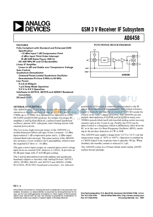 AD6458ARS datasheet - GSM 3 V Receiver IF Subsystem