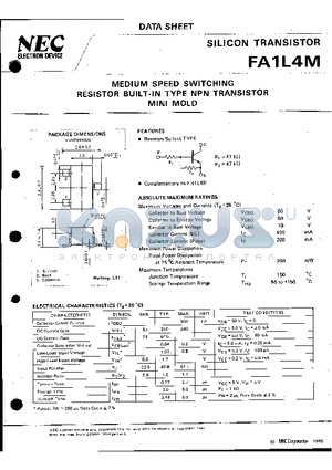 FA1L4M datasheet - MEDIUM SPEED SWITCHING RESISTOR BUILT-IN TYPE NPN TRANSISTOR MINI MOLD