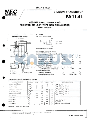 FA1L4 datasheet - MEDIUM SPEED SWITCHING RESISTOR BUILT-IN TYPE NPN TRANSISTOR MINI MOLD