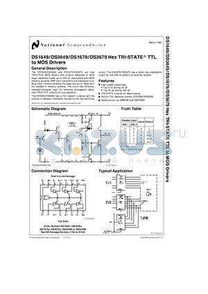 DS3649N datasheet - Hex TRI-STATEE TTL to MOS Drivers