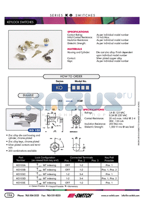 KO103C datasheet - KEYLOCK SWITCHES