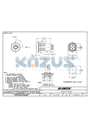 KO104B-10004 datasheet - KEYLOCK SWITCHES