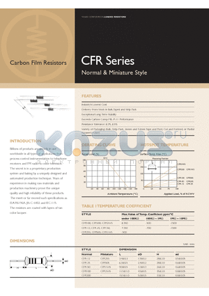 CFR100 datasheet - Carbon Film Resistors Normal & Miniature Style