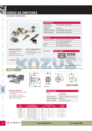 KO105A datasheet - KEYLOCK SWITCHES