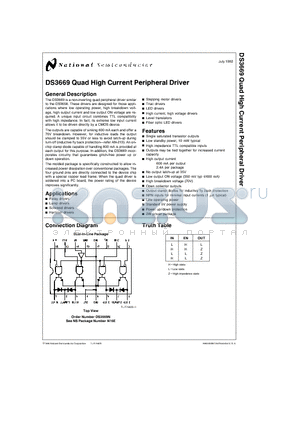 DS3669N datasheet - Quad High Current Peripheral Driver