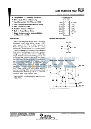 DS3680 datasheet - QUAD TELEPHONE RELAY DRIVER