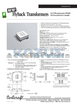 FA2706-BL datasheet - Flyback Transformers