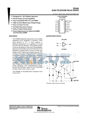 DS3680DR datasheet - QUAD TELEPHONE RELAY DRIVER
