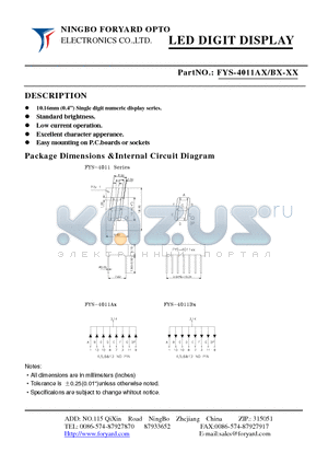 FYS-4011AX datasheet - LED DIGIT DISPLAY