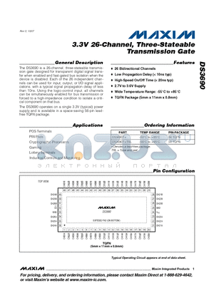 DS3690T+ datasheet - 3.3V 26-Channel, Three-Stateable Transmission Gate