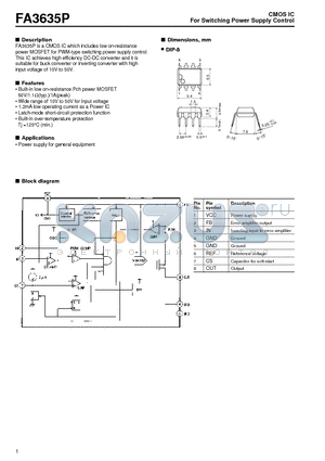 FA3635P datasheet - For Switching Power Supply Control