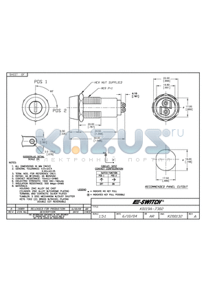 KO119A-7302 datasheet - KEYLOCK SWITCHES