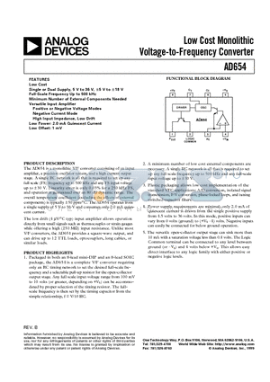 AD654JN datasheet - Low Cost Monolithic Voltage-to-Frequency Converter