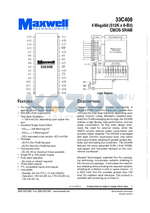 33C408RTFS-20 datasheet - 4 Megabit (512K x 8-Bit) CMOS SRAM