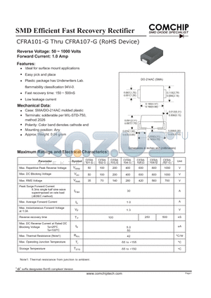 CFRA105-G datasheet - SMD Efficient Fast Recovery Rectifier