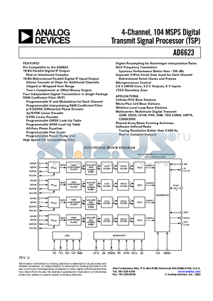 AD6623 datasheet - 4-Channel, 104 MSPS Digital Transmit Signal Processor TSP