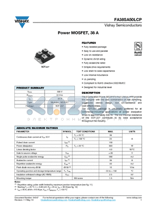 FA38SA50LCP datasheet - Power MOSFET, 38 A