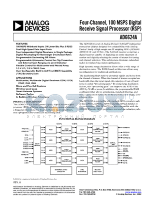 AD6624A datasheet - Four-Channel, 100 MSPS Digital Receive Signal Processor (RSP)