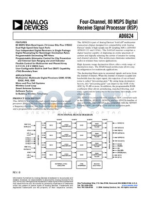AD6624AS datasheet - Four-Channel, 80 MSPS Digital Receive Signal Processor (RSP)