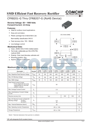 CFRB201-G datasheet - SMD Efficient Fast Recovery Rectifier