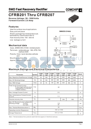 CFRB202 datasheet - SMD Fast Recovery Rectifier