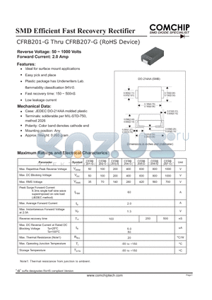 CFRB203-G datasheet - SMD Efficient Fast Recovery Rectifier