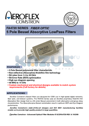 FA4720-1 datasheet - 5 Pole Bessel Absorptive LowPass Filters