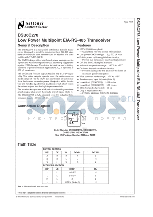 DS36C278M datasheet - Low Power Multipoint EIA-RS-485 Transceiver