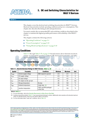 5M160ZE64C4N datasheet - DC and Switching Characteristics for MAX V Devices