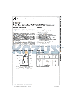 DS36C280 datasheet - Slew Rate Controlled CMOS EIA-RS-485 Transceiver