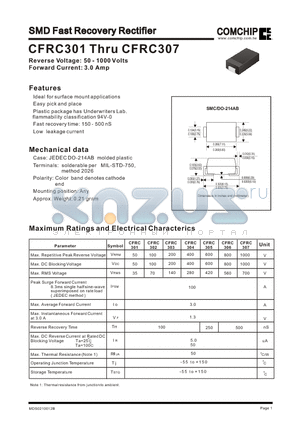 CFRC301 datasheet - SMD Fast Recovery Rectifier