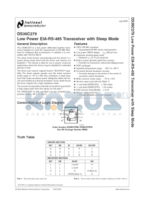 DS36C279TM datasheet - Low Power EIA-RAS-485 Transceiver with Sleep Mode