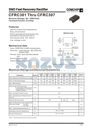 CFRC302 datasheet - SMD Fast Recovery Rectifier