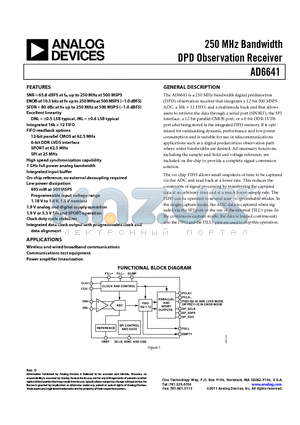 AD6641 datasheet - 250 MHz Bandwidth DPD Observation Receiver