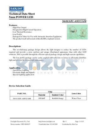 34-01-A5C-ASUC-AM datasheet - Technical Data Sheet 5mm POWER LED
