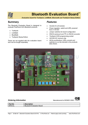 DS378-2 datasheet - Evaluation board for Toothpick, LinkMatik, Bluematik and Toothpick Stamp Edition